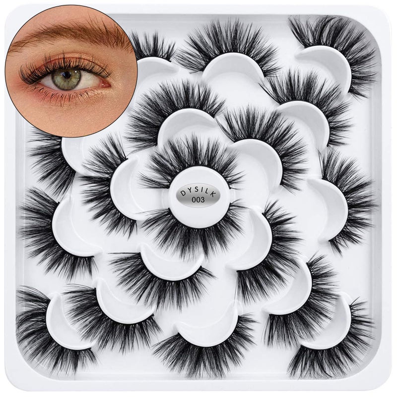 DYSILK Lashes Mink Eyelashes - False Eyelashes 10 Pairs 6D Faux Mink Lashes Pack Eye Lashes Cat Eye Lashes Fluffy Eyelashes Fake Lashes Reusable False Eyelashes Wispy | 15mm - Image 1